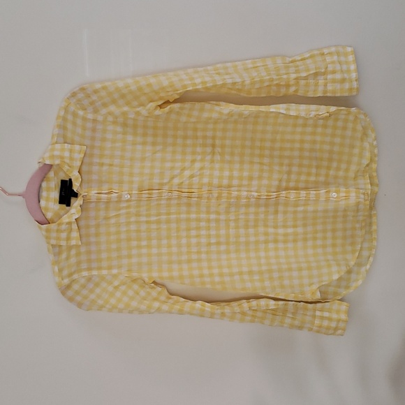 J Crew classic yellow check gingham airy, lightweight long sleeve button up. - Picture 1 of 7